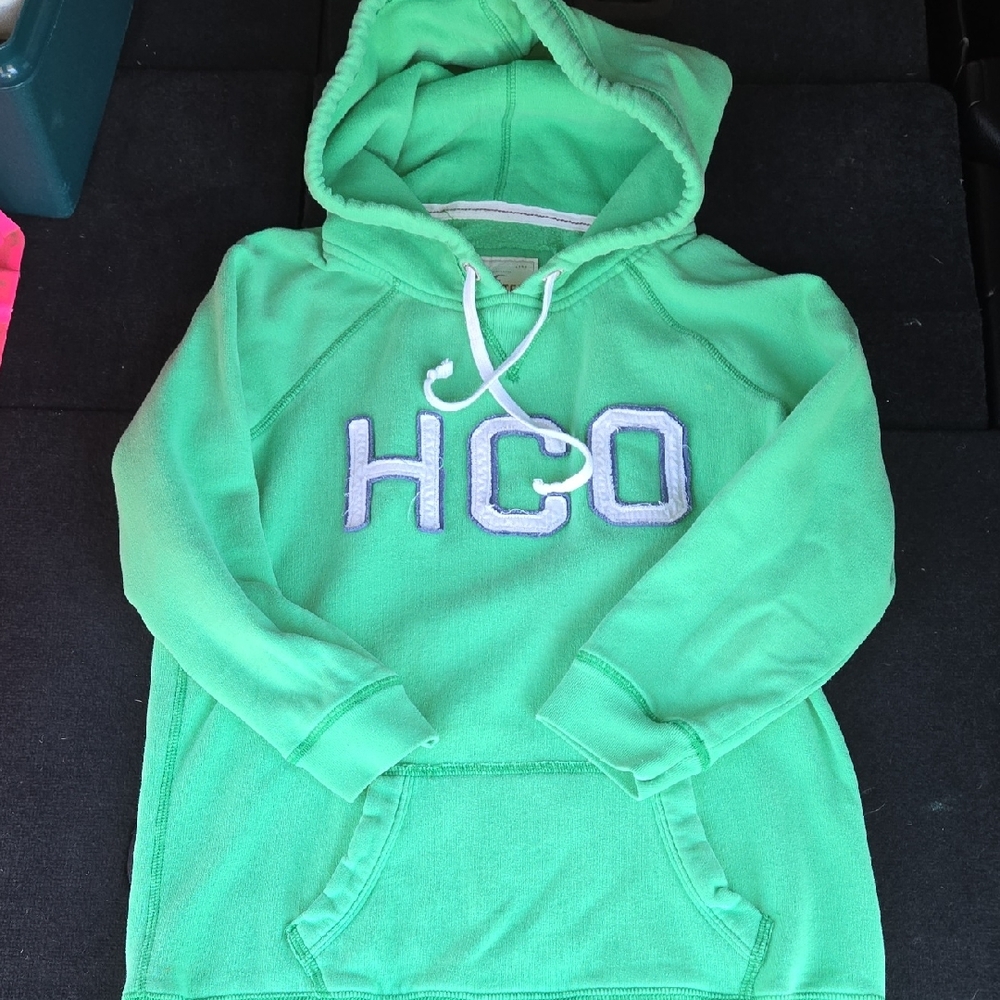 Vintage Y2K Hollister Green Pullover Hoodie HCO 3/4 Sleeves Large
